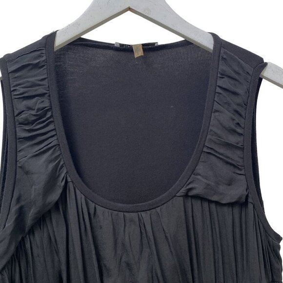 DKNYC Ruched Dress Large Black Silk Rayo Tank Knee Length Flapper Cocktail - Picture 2 of 9